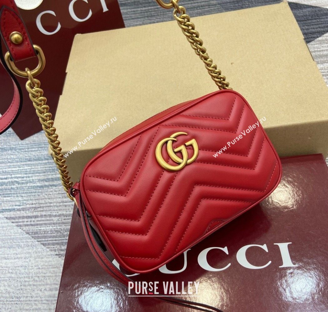 Gucci GG Marmont Leather Mini Camera Bag Red 2025 448065 (DLH-250630091)