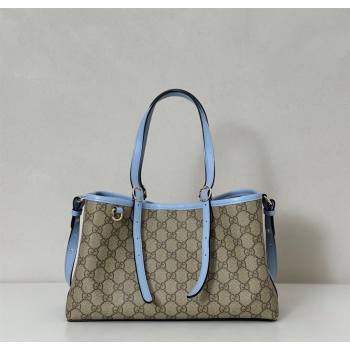 Gucci GG Canvas Emblem Medium Tote Bag Beige/Blue 2025 815214 (DLH-250630071)