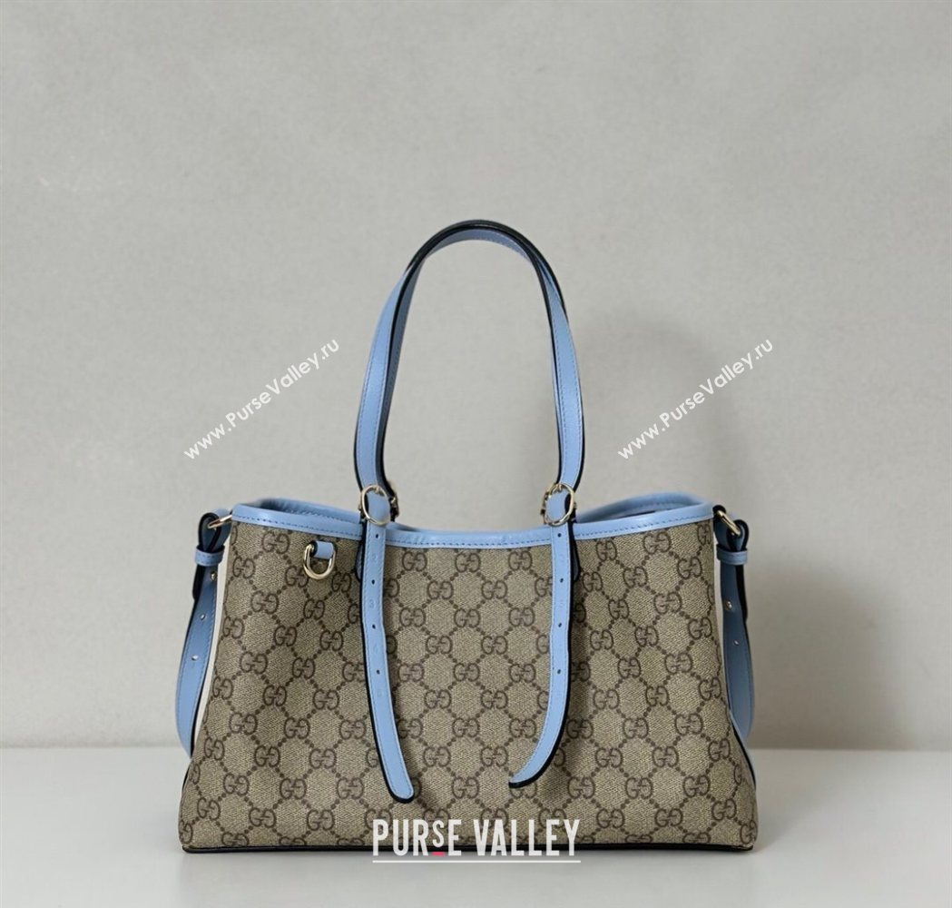 Gucci GG Canvas Emblem Medium Tote Bag Beige/Blue 2025 815214 (DLH-250630071)