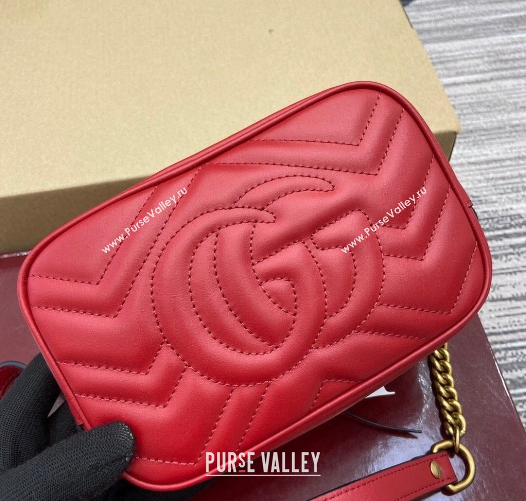 Gucci GG Marmont Leather Mini Camera Bag Red 2025 448065 (DLH-250630091)