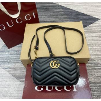 Gucci GG Marmont Leather Mini Camera Bag Black 2025 448065 (DLH-250630092)