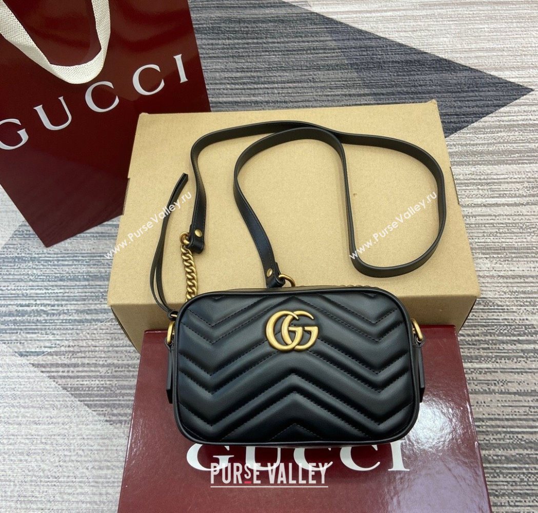 Gucci GG Marmont Leather Mini Camera Bag Black 2025 448065 (DLH-250630092)