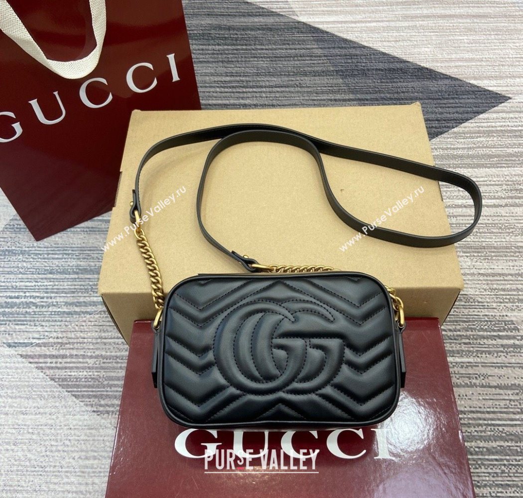 Gucci GG Marmont Leather Mini Camera Bag Black 2025 448065 (DLH-250630092)