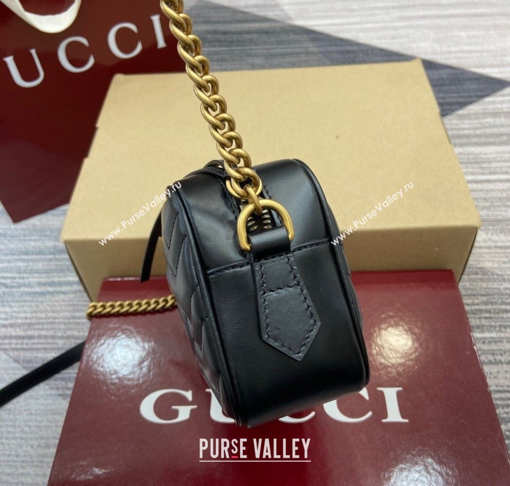 Gucci GG Marmont Leather Mini Camera Bag Black 2025 448065 (DLH-250630092)