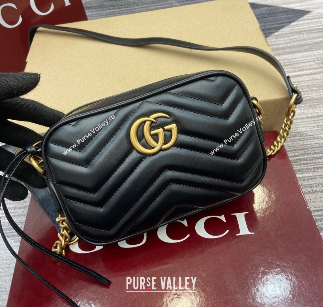 Gucci GG Marmont Leather Mini Camera Bag Black 2025 448065 (DLH-250630092)