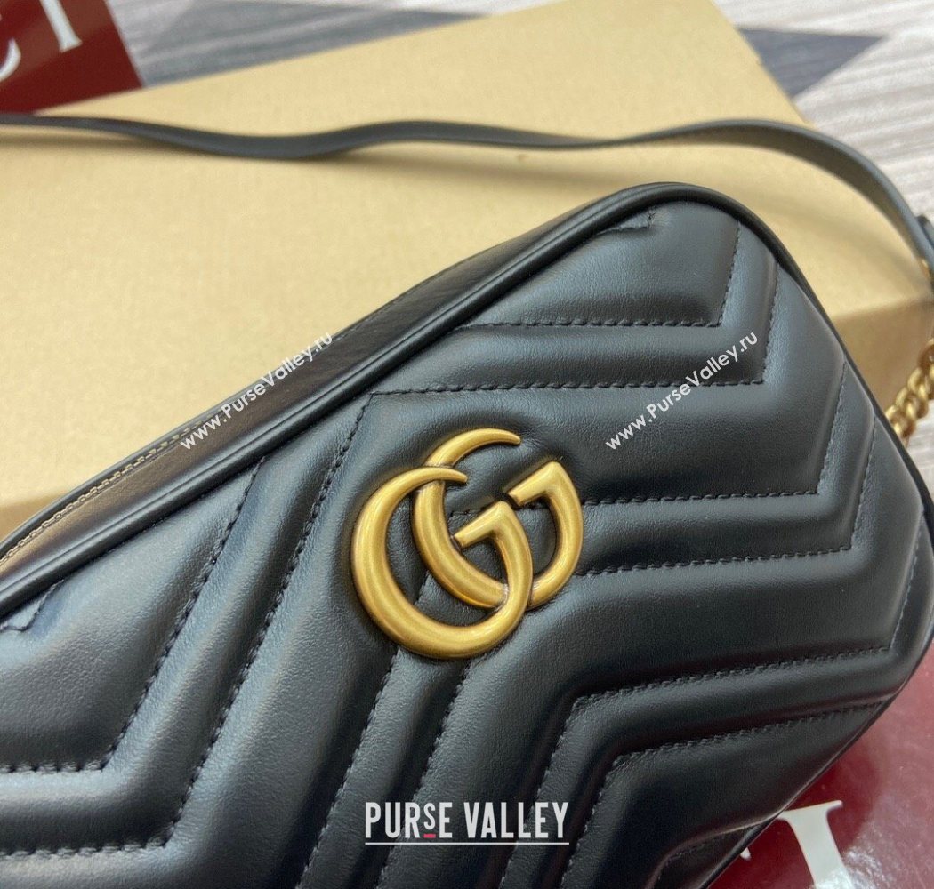 Gucci GG Marmont Leather Mini Camera Bag Black 2025 448065 (DLH-250630092)