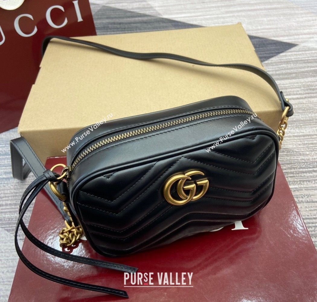 Gucci GG Marmont Leather Mini Camera Bag Black 2025 448065 (DLH-250630092)