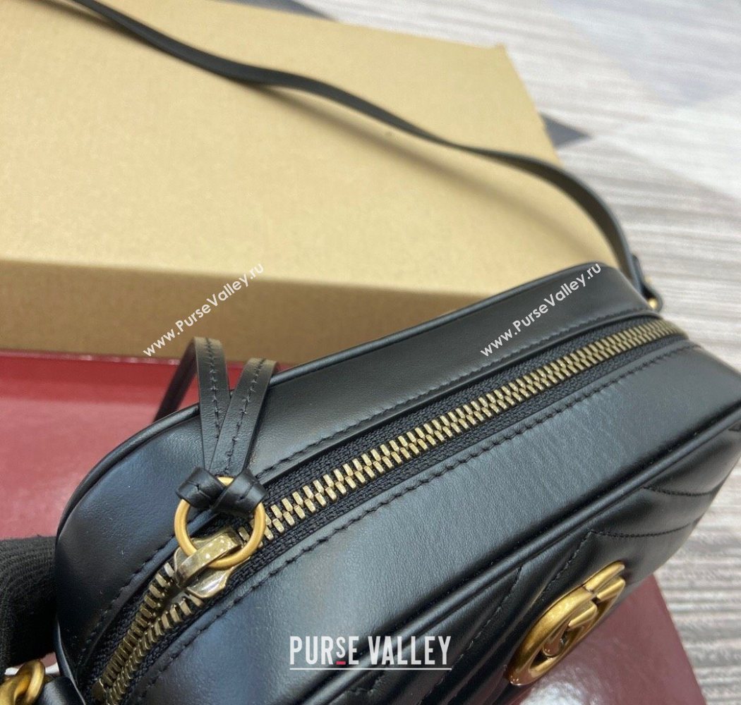Gucci GG Marmont Leather Mini Camera Bag Black 2025 448065 (DLH-250630092)