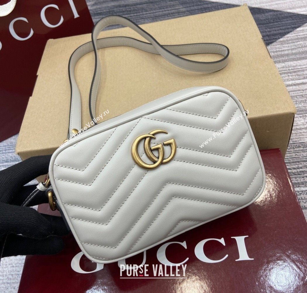 Gucci GG Marmont Leather Mini Camera Bag Light Grey 2025 448065 (DLH-250630093)