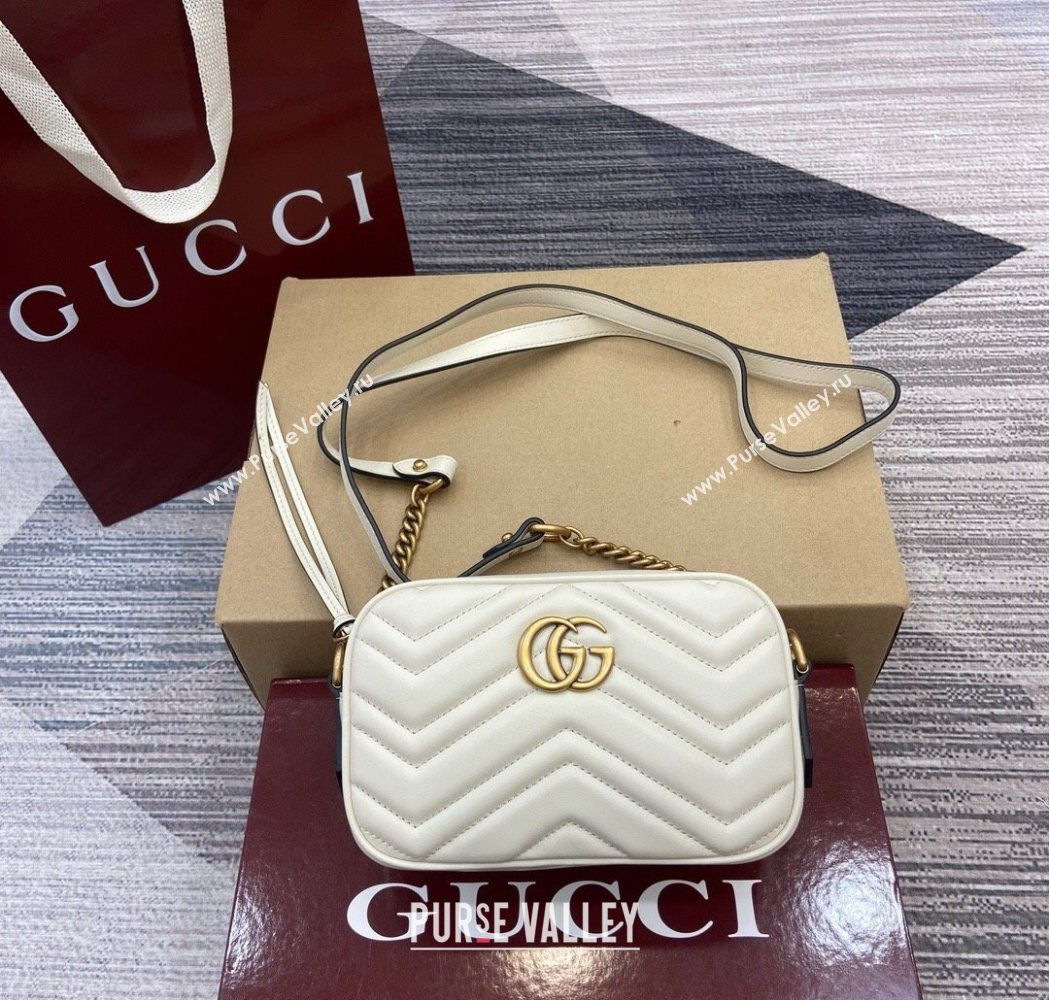 Gucci GG Marmont Leather Mini Camera Bag White 2025 448065 (DLH-250630094)