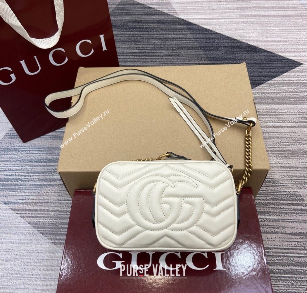Gucci GG Marmont Leather Mini Camera Bag White 2025 448065 (DLH-250630094)