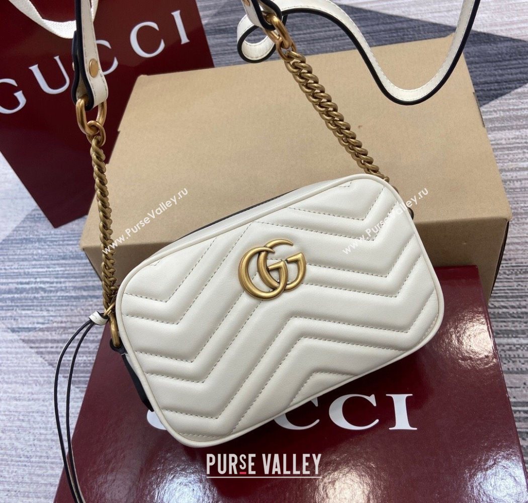 Gucci GG Marmont Leather Mini Camera Bag White 2025 448065 (DLH-250630094)