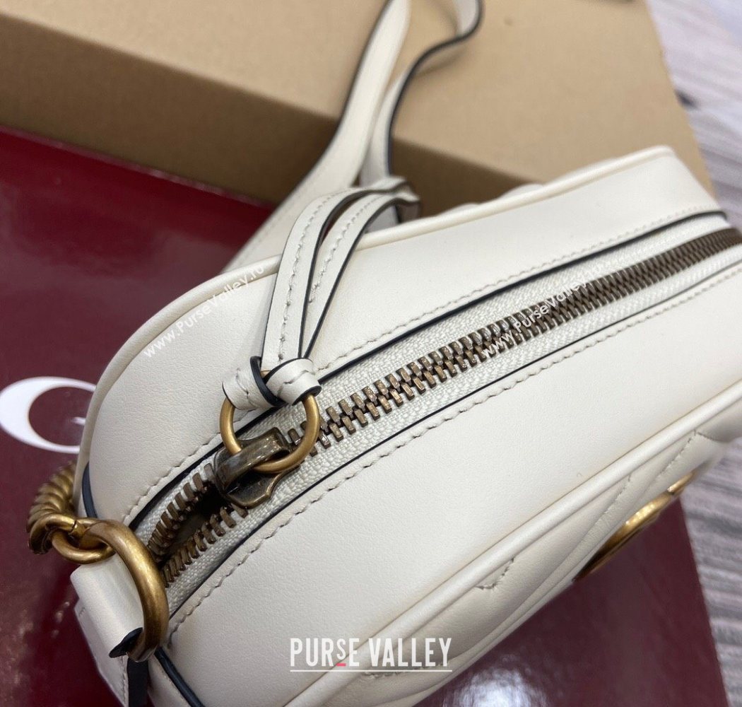 Gucci GG Marmont Leather Mini Camera Bag White 2025 448065 (DLH-250630094)
