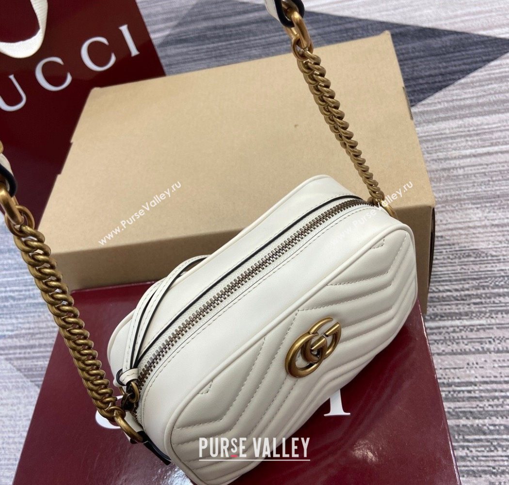 Gucci GG Marmont Leather Mini Camera Bag White 2025 448065 (DLH-250630094)
