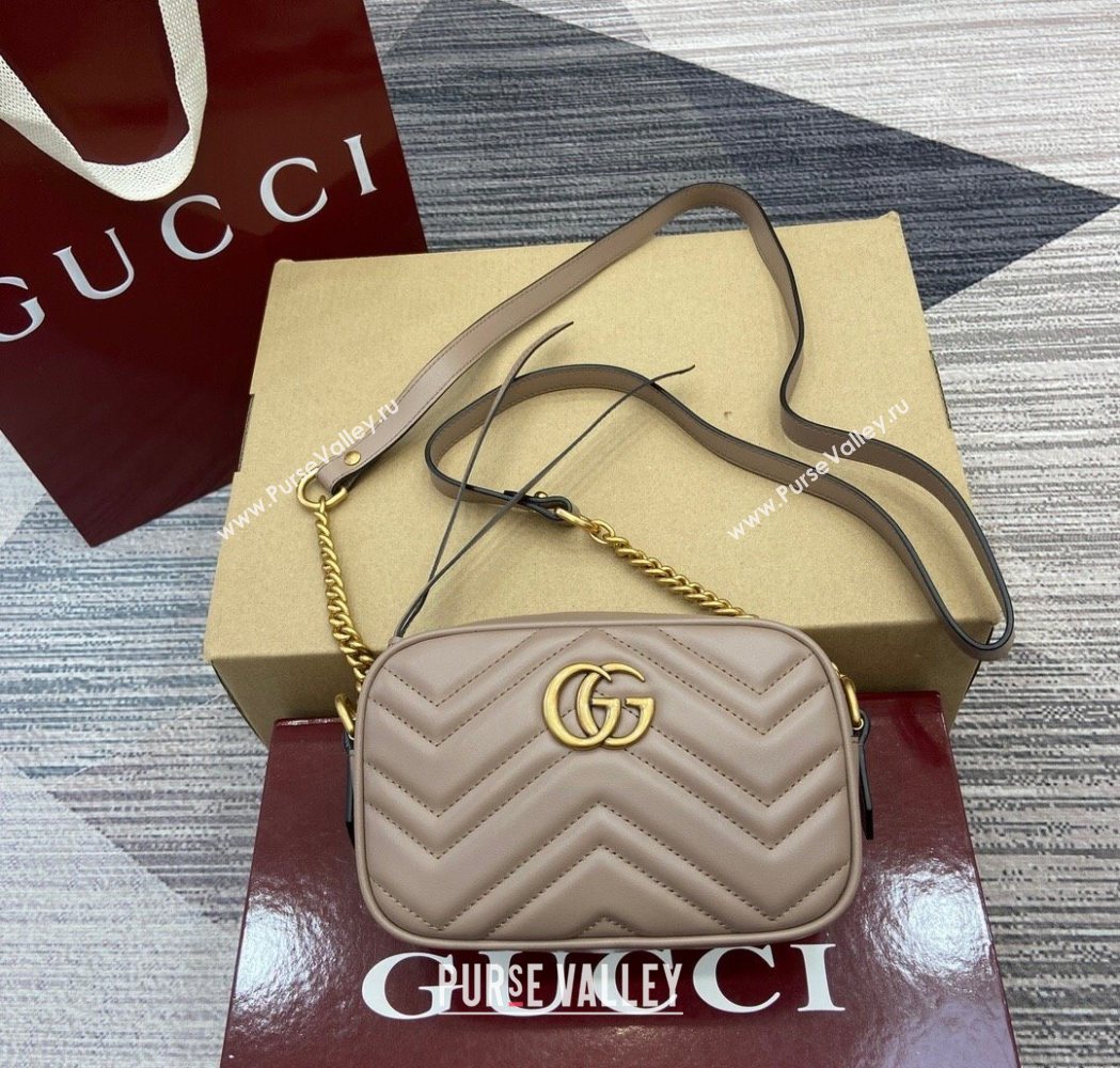 Gucci GG Marmont Leather Mini Camera Bag Dusty Beige 2025 448065 (DLH-250630095)