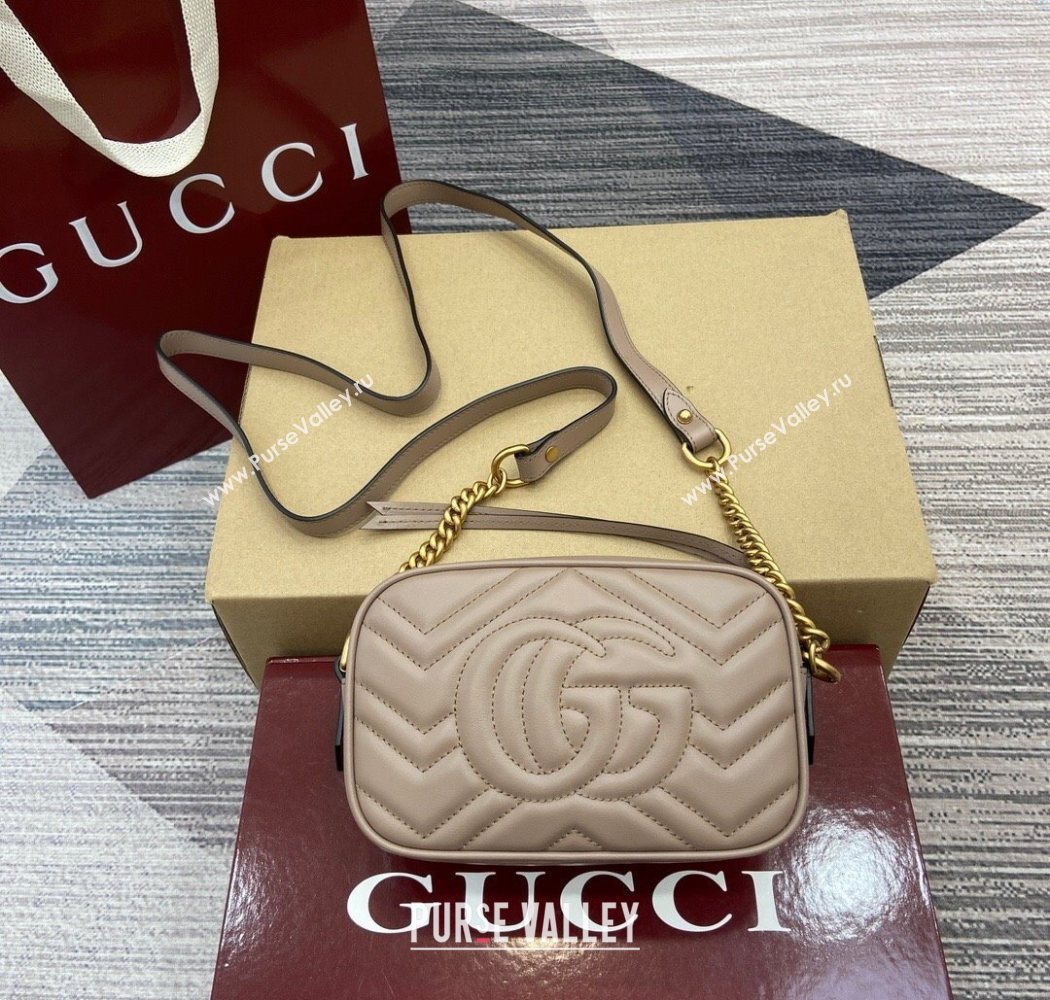 Gucci GG Marmont Leather Mini Camera Bag Dusty Beige 2025 448065 (DLH-250630095)