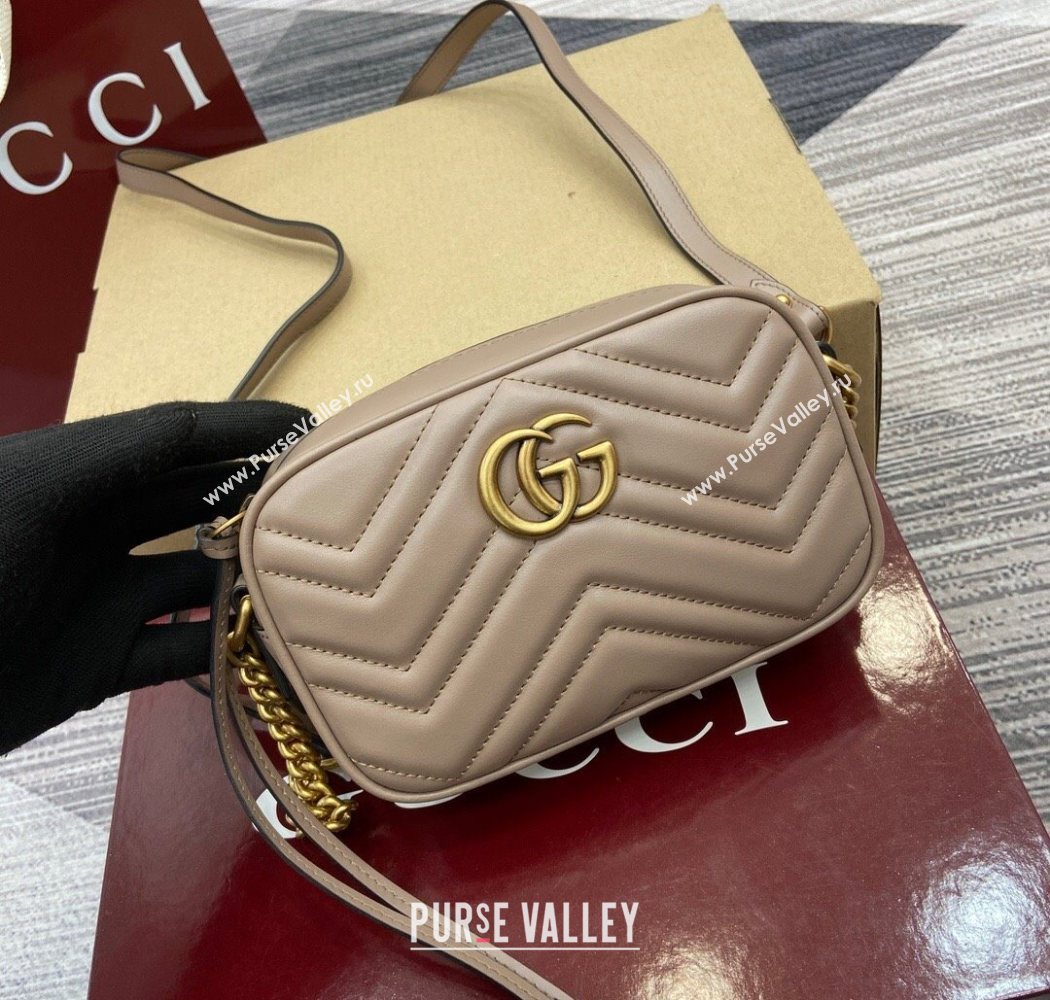 Gucci GG Marmont Leather Mini Camera Bag Dusty Beige 2025 448065 (DLH-250630095)