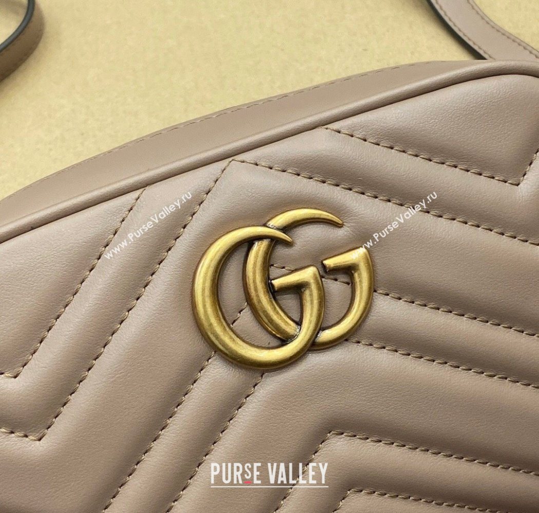 Gucci GG Marmont Leather Mini Camera Bag Dusty Beige 2025 448065 (DLH-250630095)