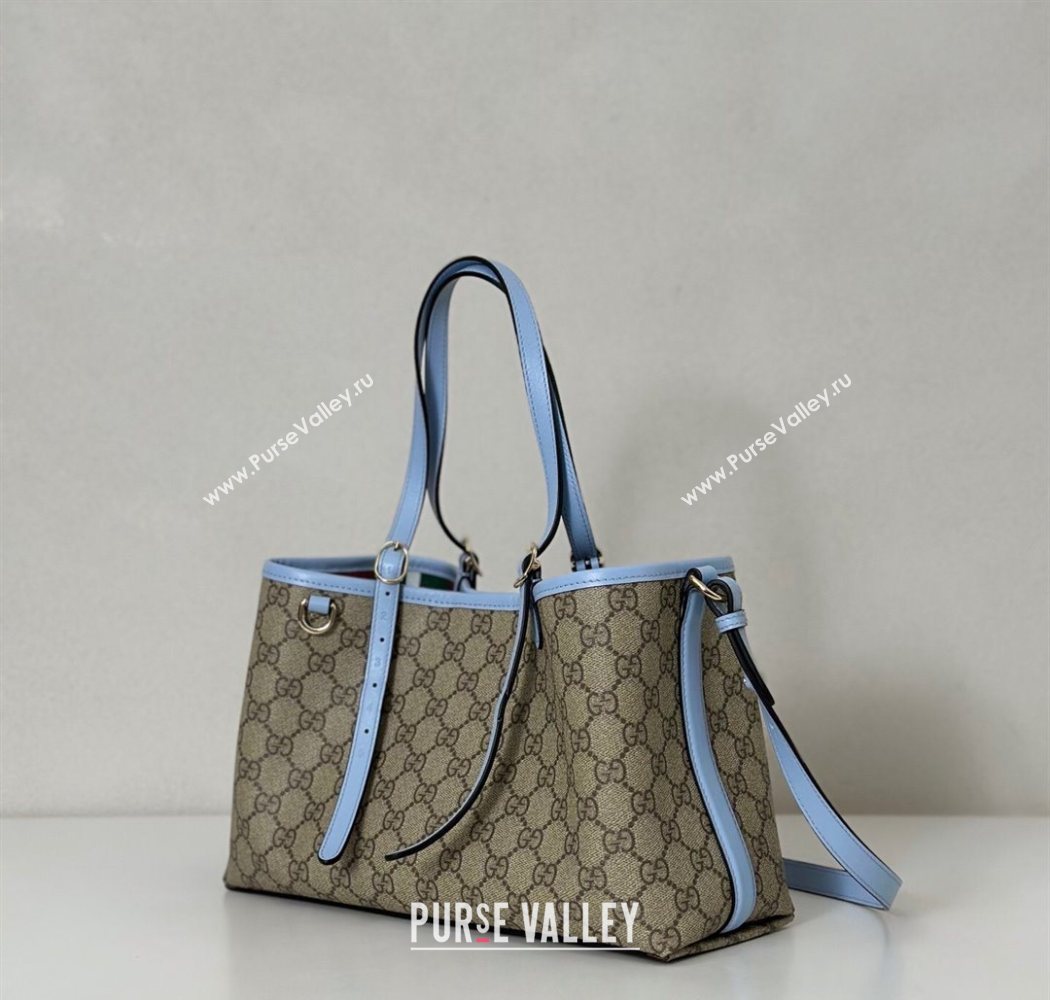 Gucci GG Canvas Emblem Medium Tote Bag Beige/Blue 2025 815214 (DLH-250630071)