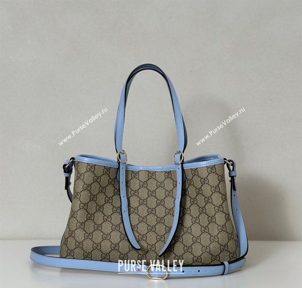 Gucci GG Canvas Emblem Medium Tote Bag Beige/Blue 2025 815214 (DLH-250630071)