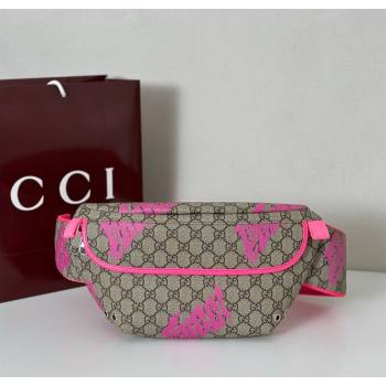 Gucci GG Canvas Belt Bag in Printed Beige/Bright Pink 2025 834963 (DLH-250630107)