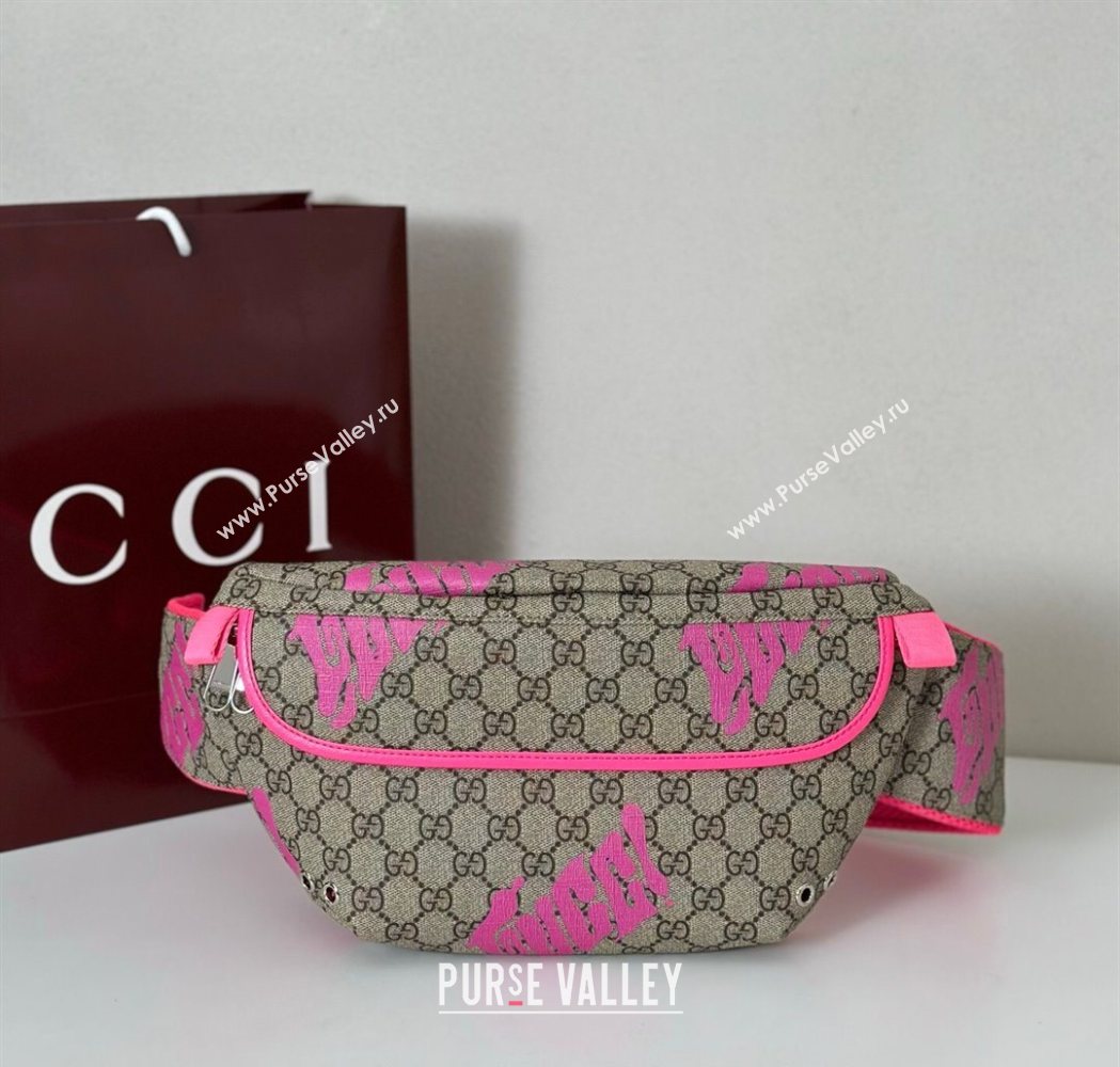 Gucci GG Canvas Belt Bag in Printed Beige/Bright Pink 2025 834963 (DLH-250630107)