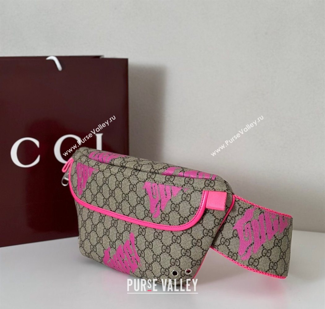 Gucci GG Canvas Belt Bag in Printed Beige/Bright Pink 2025 834963 (DLH-250630107)