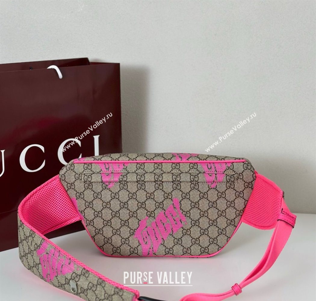 Gucci GG Canvas Belt Bag in Printed Beige/Bright Pink 2025 834963 (DLH-250630107)
