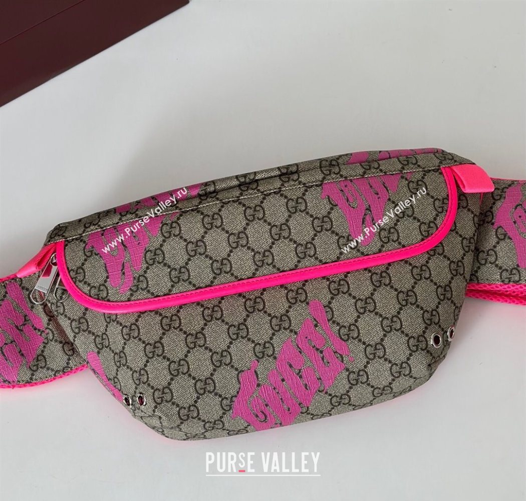 Gucci GG Canvas Belt Bag in Printed Beige/Bright Pink 2025 834963 (DLH-250630107)