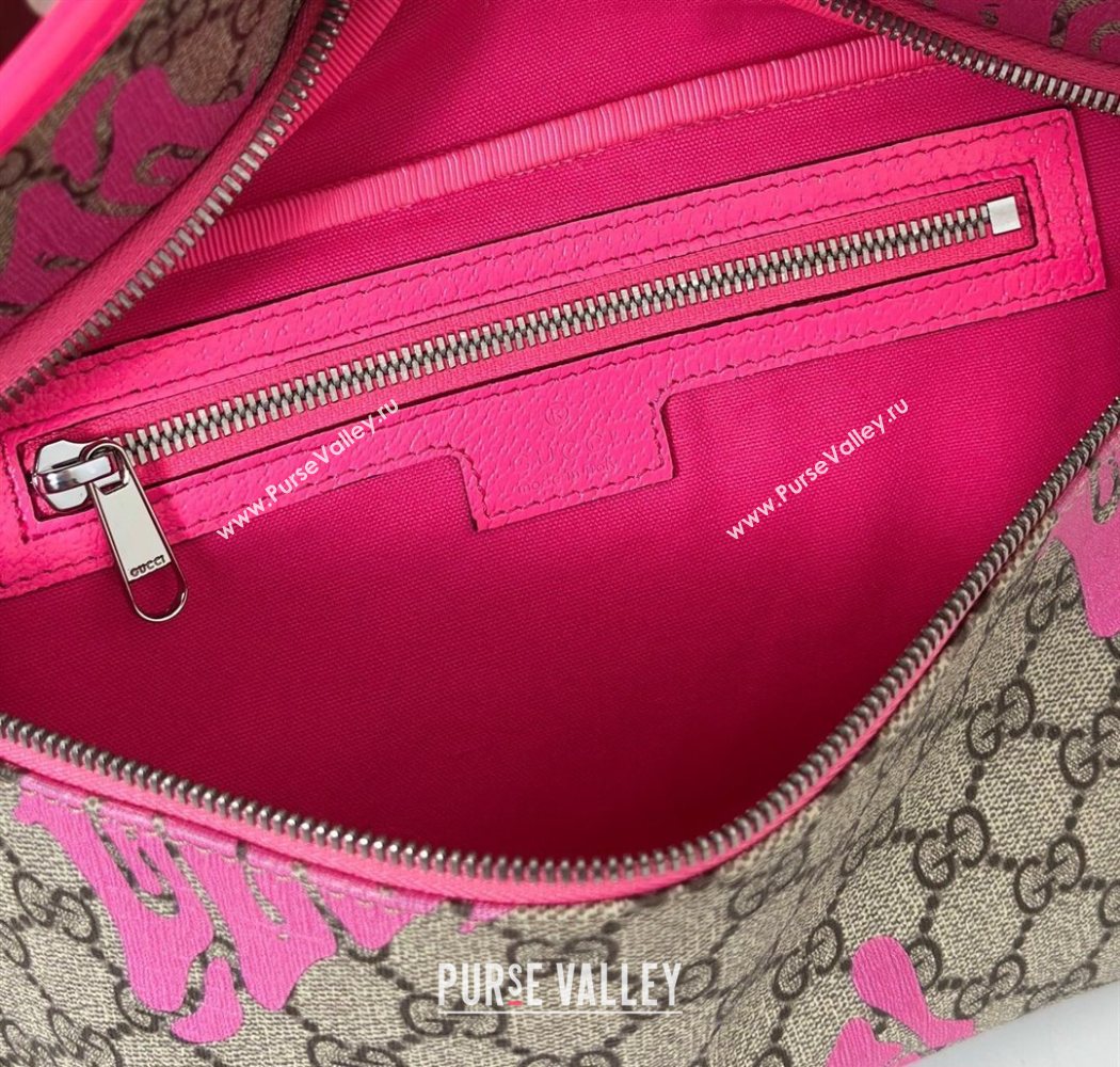 Gucci GG Canvas Belt Bag in Printed Beige/Bright Pink 2025 834963 (DLH-250630107)