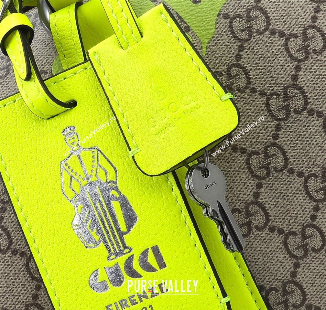 Gucci Mens GG Fabric Medium duffle bag with print Beige/Acid Green 2025 834962 (DLH-250630108)