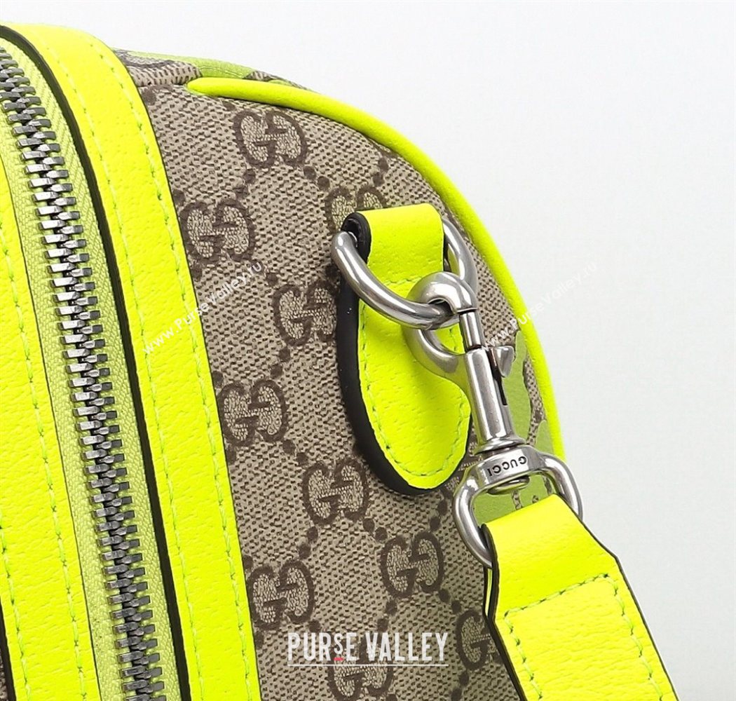 Gucci Mens GG Fabric Medium duffle bag with print Beige/Acid Green 2025 834962 (DLH-250630108)