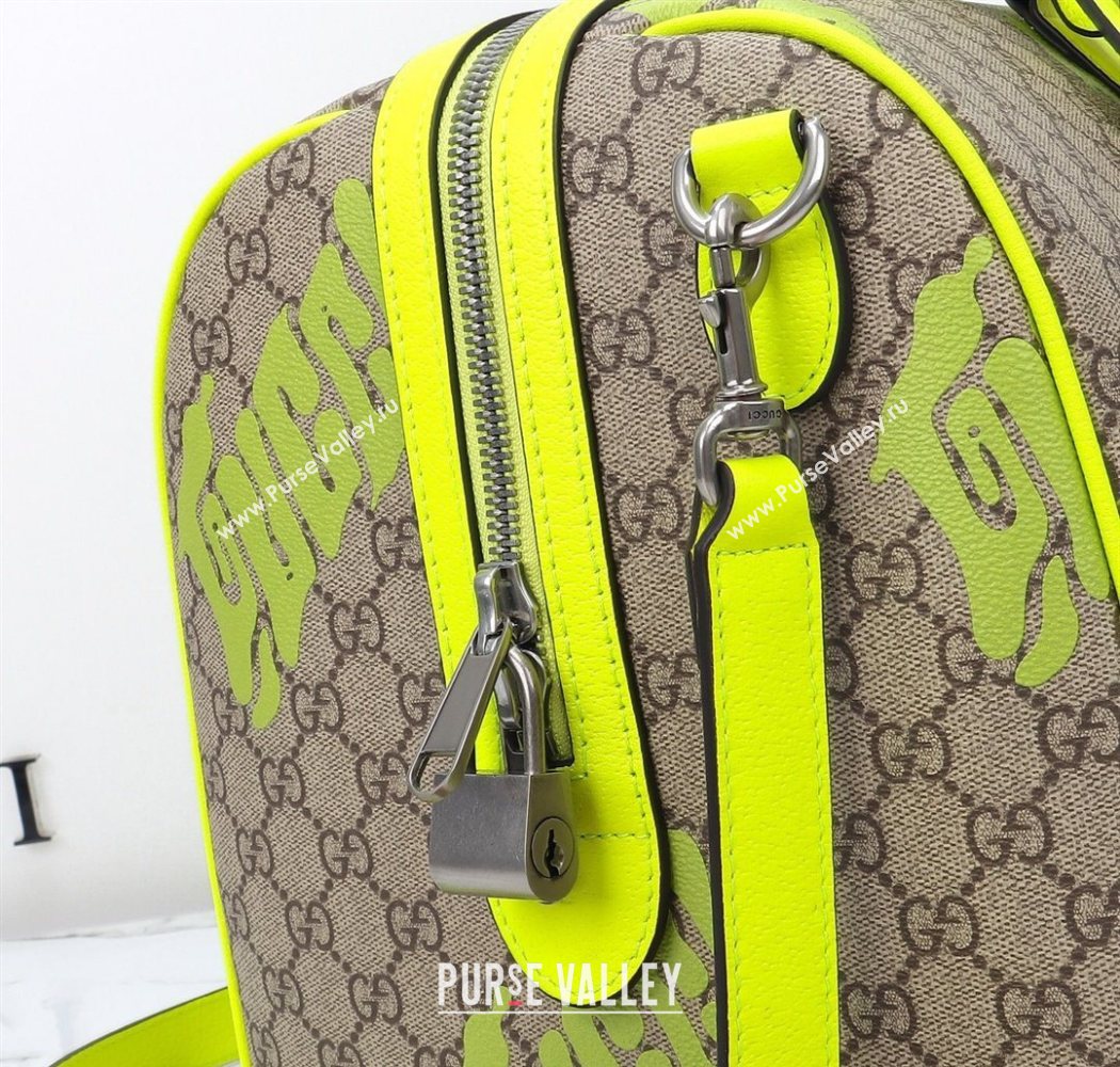 Gucci Mens GG Fabric Medium duffle bag with print Beige/Acid Green 2025 834962 (DLH-250630108)
