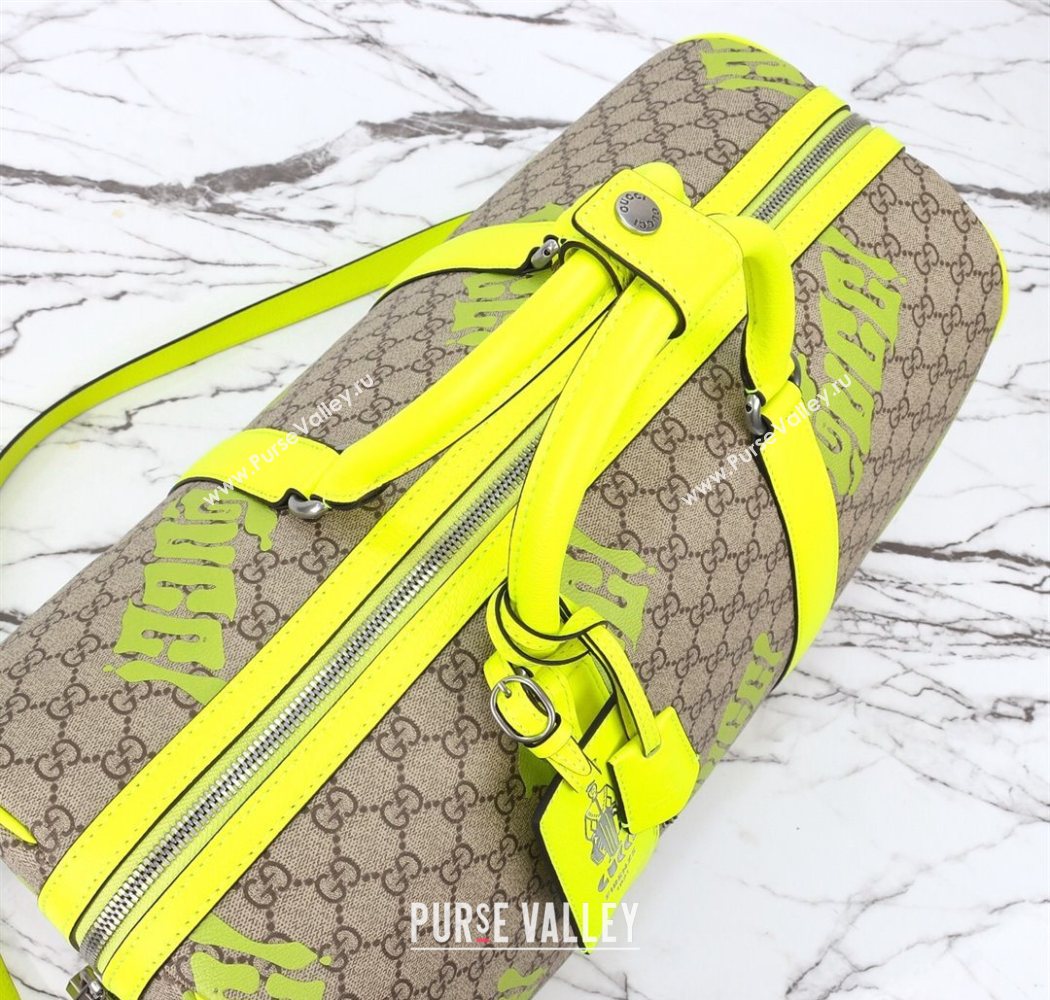 Gucci Mens GG Fabric Medium duffle bag with print Beige/Acid Green 2025 834962 (DLH-250630108)