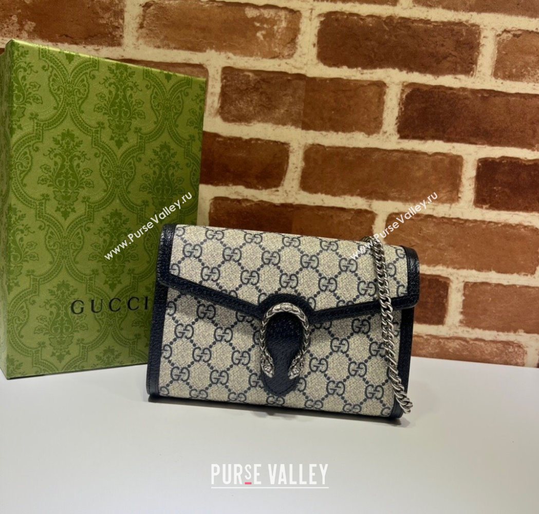 Gucci Dionysus GG Canvas Chain Wallet 401231 Beige/Blue 2025 (DLH-250630076)
