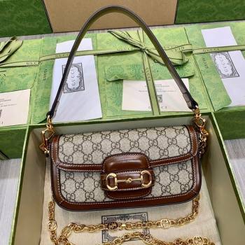 Gucci Horsebit 1955 small shoulder bag in GG Canvas and Leather Beige/Brown 2025 735178 (DLH-250630117)