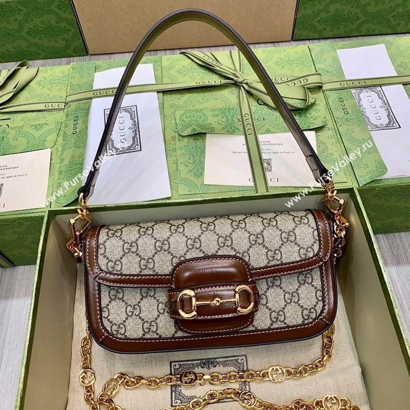 Gucci Horsebit 1955 small shoulder bag in GG Canvas and Leather Beige/Brown 2025 735178 (DLH-250630117)