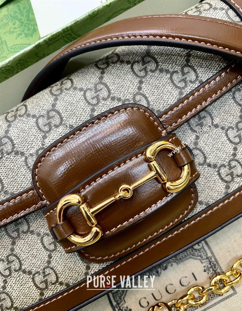 Gucci Horsebit 1955 small shoulder bag in GG Canvas and Leather Beige/Brown 2025 735178 (DLH-250630117)