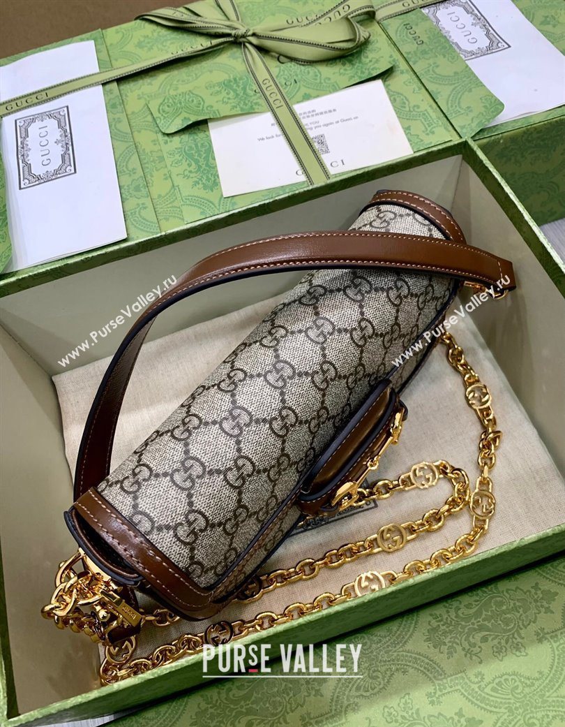 Gucci Horsebit 1955 small shoulder bag in GG Canvas and Leather Beige/Brown 2025 735178 (DLH-250630117)