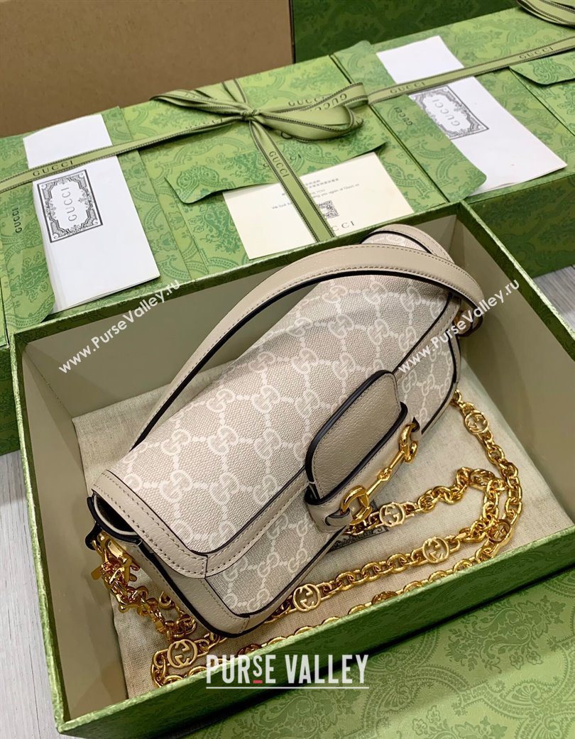 Gucci Horsebit 1955 small shoulder bag in GG Canvas and Leather Oatmeal/Beige 2025 735178 (DLH-250630118)