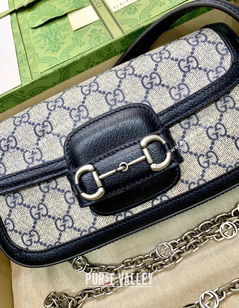 Gucci Horsebit 1955 small shoulder bag in GG Canvas and Leather Beige/Blue 2025 735178 (DLH-250630119)