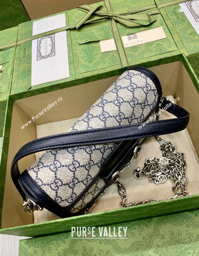 Gucci Horsebit 1955 small shoulder bag in GG Canvas and Leather Beige/Blue 2025 735178 (DLH-250630119)