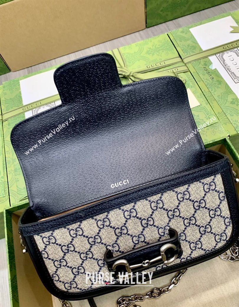 Gucci Horsebit 1955 small shoulder bag in GG Canvas and Leather Beige/Blue 2025 735178 (DLH-250630119)