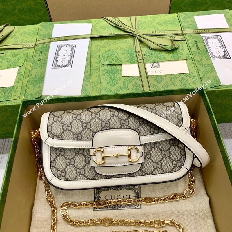 Gucci Horsebit 1955 small shoulder bag in GG Canvas and Leather Beige/White 2025 735178 (DLH-250630120)