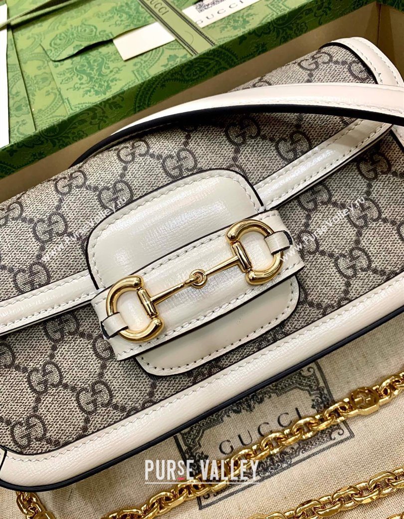 Gucci Horsebit 1955 small shoulder bag in GG Canvas and Leather Beige/White 2025 735178 (DLH-250630120)