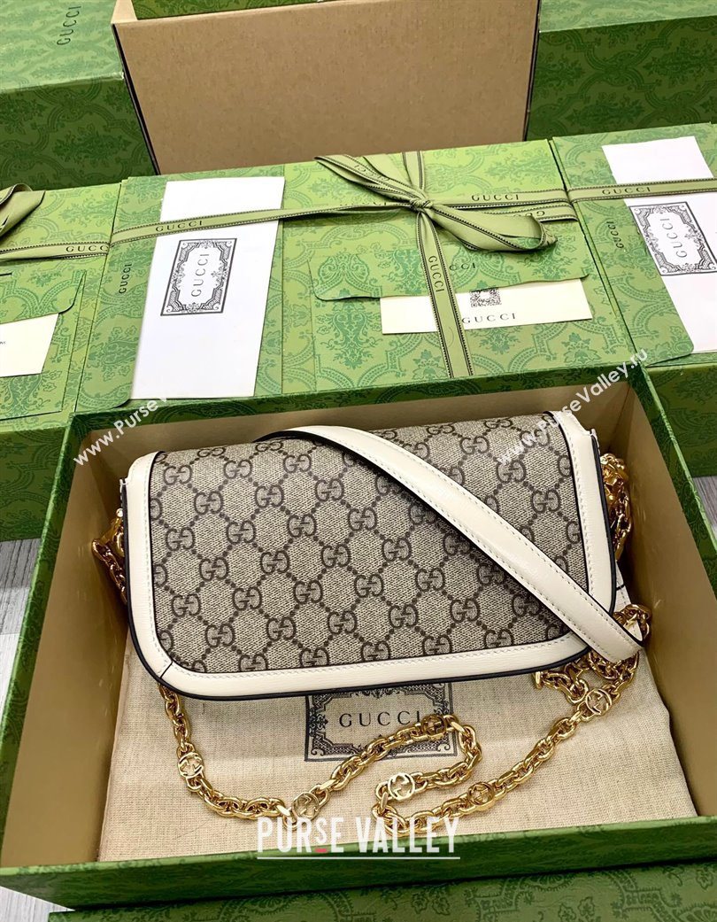 Gucci Horsebit 1955 small shoulder bag in GG Canvas and Leather Beige/White 2025 735178 (DLH-250630120)
