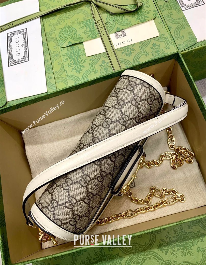 Gucci Horsebit 1955 small shoulder bag in GG Canvas and Leather Beige/White 2025 735178 (DLH-250630120)