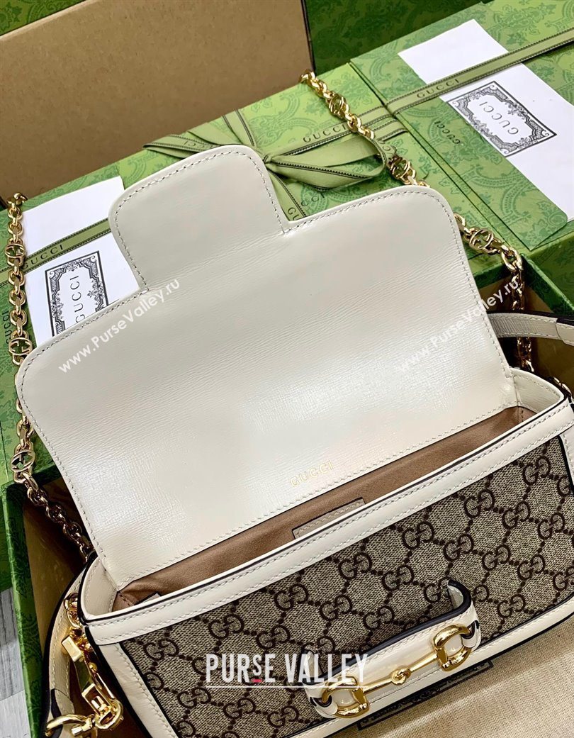 Gucci Horsebit 1955 small shoulder bag in GG Canvas and Leather Beige/White 2025 735178 (DLH-250630120)