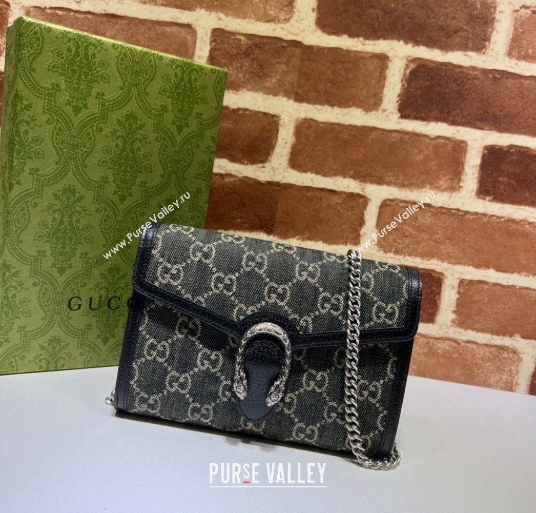 Gucci Dionysus GG Denim Chain Wallet 401231 Black 2025 (DLH-250630078)