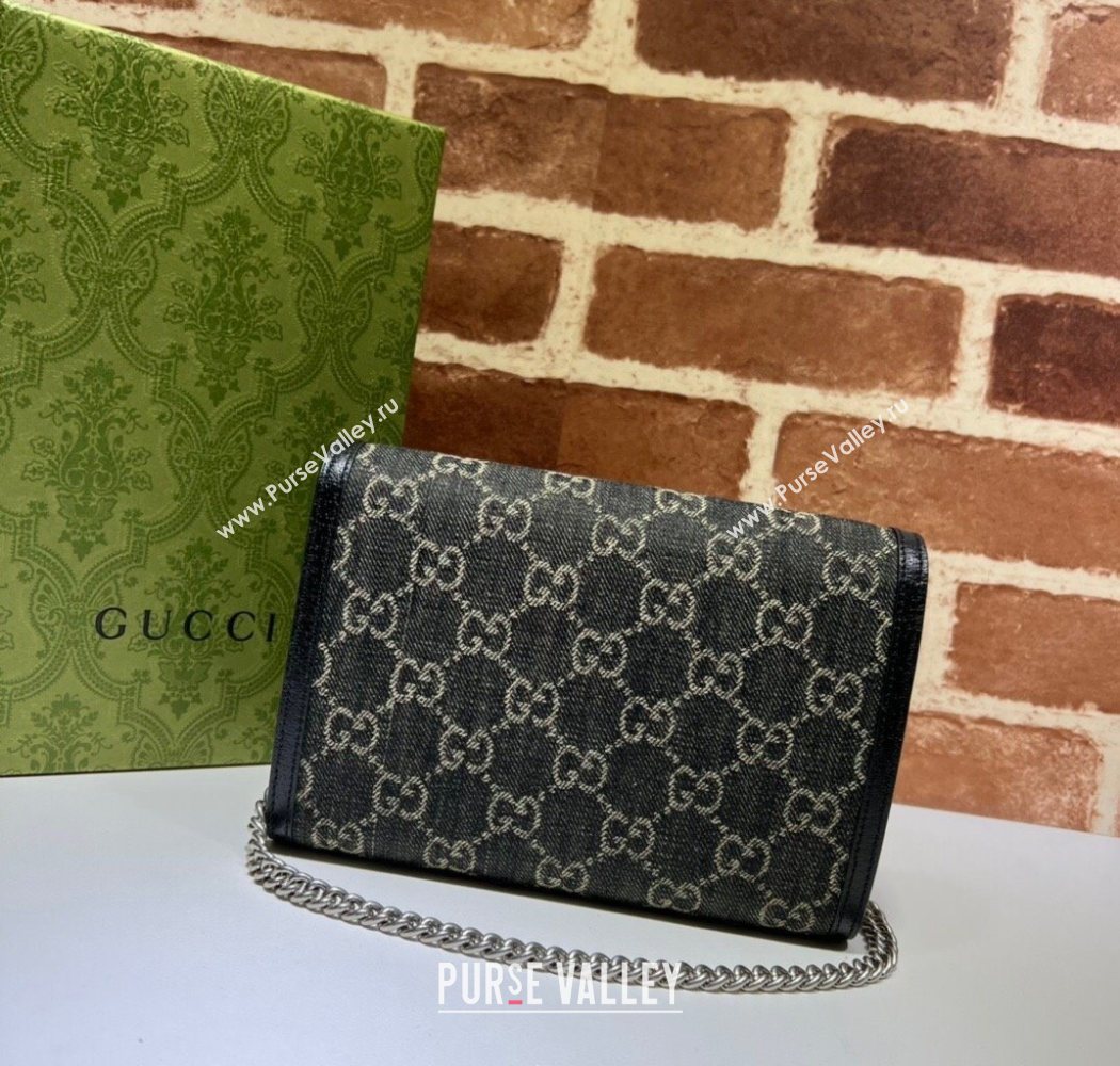 Gucci Dionysus GG Denim Chain Wallet 401231 Black 2025 (DLH-250630078)